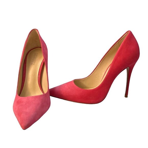 SCHUTZ Farrah Hot Pink Suede Pointed Toe Heels Pumps - Picture 1 of 9